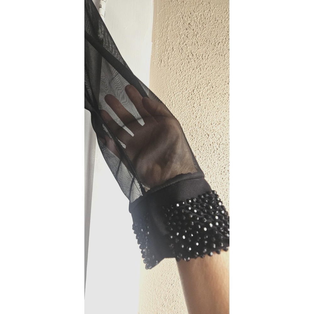 NWT ANNALEE + HOPE woman XL black sheer beaded cuffs swing dress - Picture 5 of 8